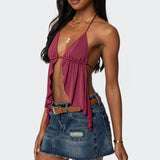 Calla Split Front Backless Halter Top