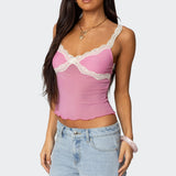 Contrast Lacey Mesh Tank Top