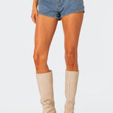Bow Pocket Washed Denim Shorts