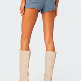 Bow Pocket Washed Denim Shorts
