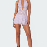 Danny Open Back Sheer Lace Mini Dress