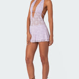 Danny Open Back Sheer Lace Mini Dress