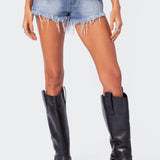 Erika Low Rise Frayed Denim Shorts
