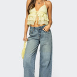 Zephi Split Front Ruffled Top