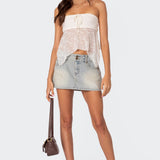 Embroidered Sheer Strapless Top