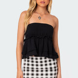 Linen Look Strapless Peplum Top