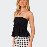 Linen Look Strapless Peplum Top