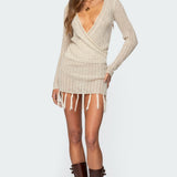 Tassel Knit Wrap Mini Dress