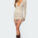 Tassel Knit Wrap Mini Dress