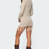 Tassel Knit Wrap Mini Dress