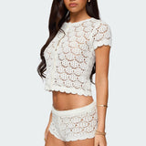 Elisa Open Knit Button Up Top
