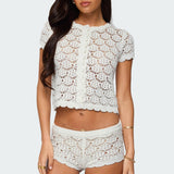 Elisa Open Knit Button Up Top