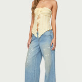 Textured Ruffle Split Front Strapless Top