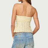 Textured Ruffle Split Front Strapless Top