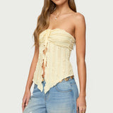 Textured Ruffle Split Front Strapless Top