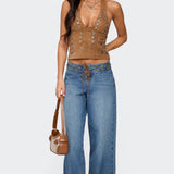 Xaria Studded Faux Suede Halter Top