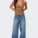 Xaria Studded Faux Suede Halter Top