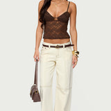 Sheer Lace Cut Out Tank Top