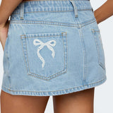 Eyelet Bows Denim Mini Skirt