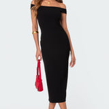 Kyla Off Shoulder Ribbed Midi Dress
