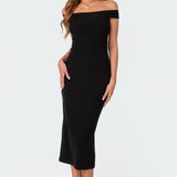 Kyla Off Shoulder Ribbed Midi Dress