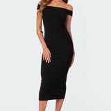 Kyla Off Shoulder Ribbed Midi Dress