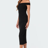 Kyla Off Shoulder Ribbed Midi Dress