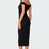 Kyla Off Shoulder Ribbed Midi Dress