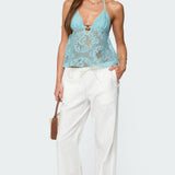 Sheer Crochet Babydoll Halter Top