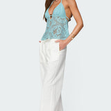 Sheer Crochet Babydoll Halter Top