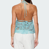 Sheer Crochet Babydoll Halter Top