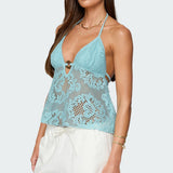 Sheer Crochet Babydoll Halter Top