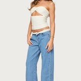 Textured Knit Strapless Cutout Top