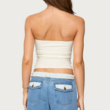 Textured Knit Strapless Cutout Top