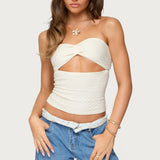 Textured Knit Strapless Cutout Top