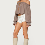 Juna Off Shoulder Ruffle Chiffon Top