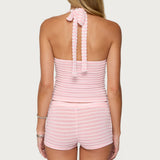 Lovina Textured Striped Halter Top