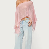 Sequin Fringe Knit Poncho