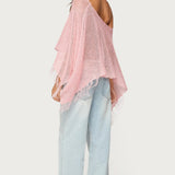 Sequin Fringe Knit Poncho