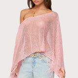 Sequin Fringe Knit Poncho