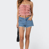 Lanna Gingham Elastic Scrunch Top