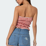 Lanna Gingham Elastic Scrunch Top