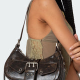 Washed Faux Leather Buckle Bag