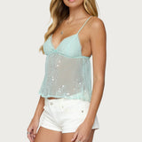 Sequin Sheer Mesh Babydoll Top