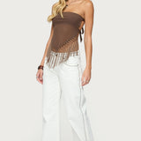 Backless Sheer Mesh Strapless Top