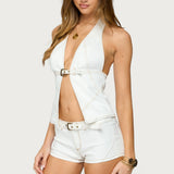 Ciel Split Front Denim Halter Top