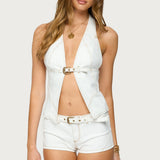Ciel Split Front Denim Halter Top