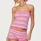 Nola Striped Textured Knit Strapless Top