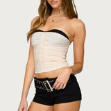 Contrast Bra Ruched Mesh Corset