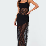 Sheer Mesh & Lace Patchwork Maxi Dress
